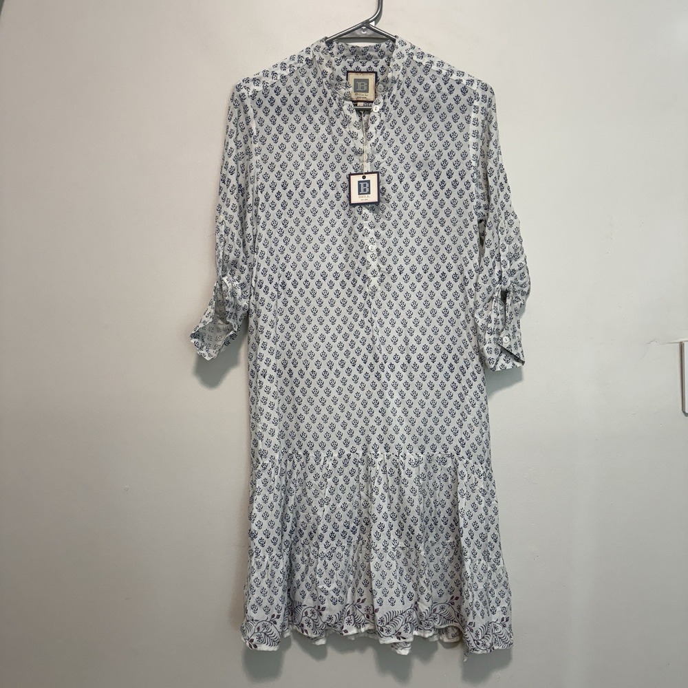 Alicia Bell NWT Popover Flounce Dress in White with Blue Floral Print Size XS